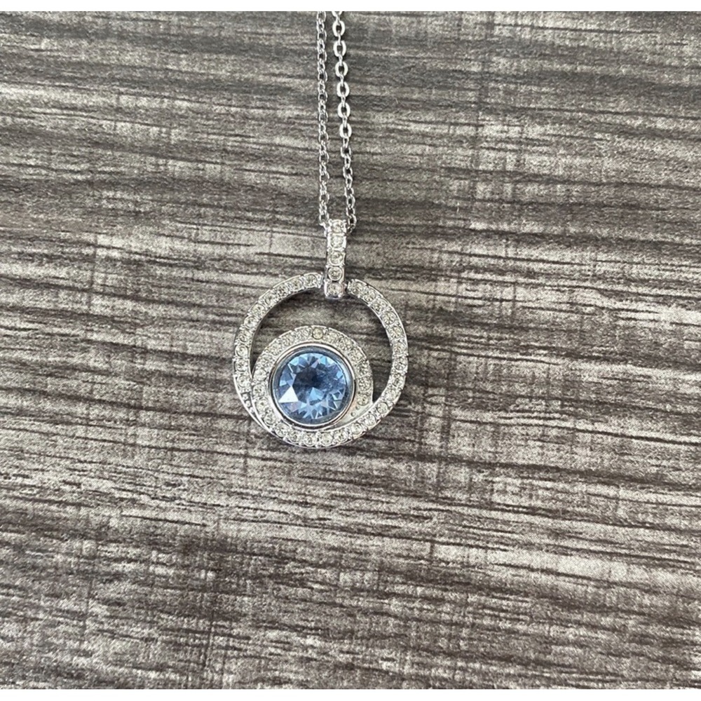 Swarovski Lonely round Blue Pendant crystals rhodium plated chain necklace